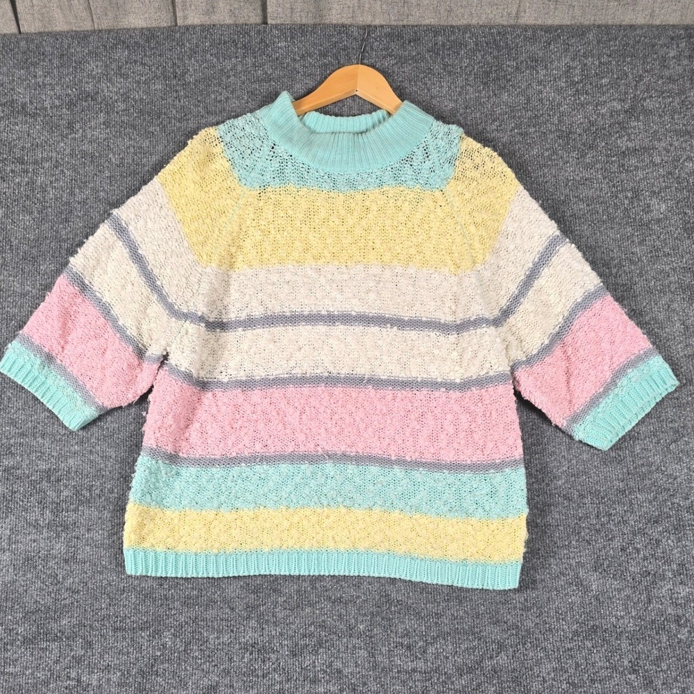 Shenanigans Striped Knit Sweater Light Blue Yellow Pink White Oversized M